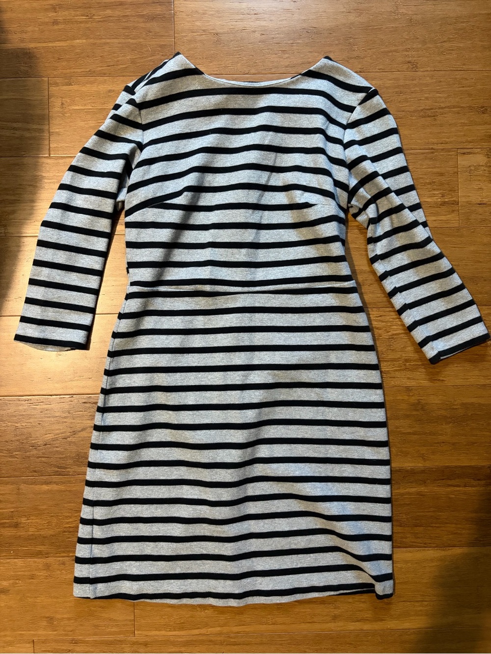 Old Navy Black and Grey Striped Long Sleeve Midi Sweater Fall Winter Dress